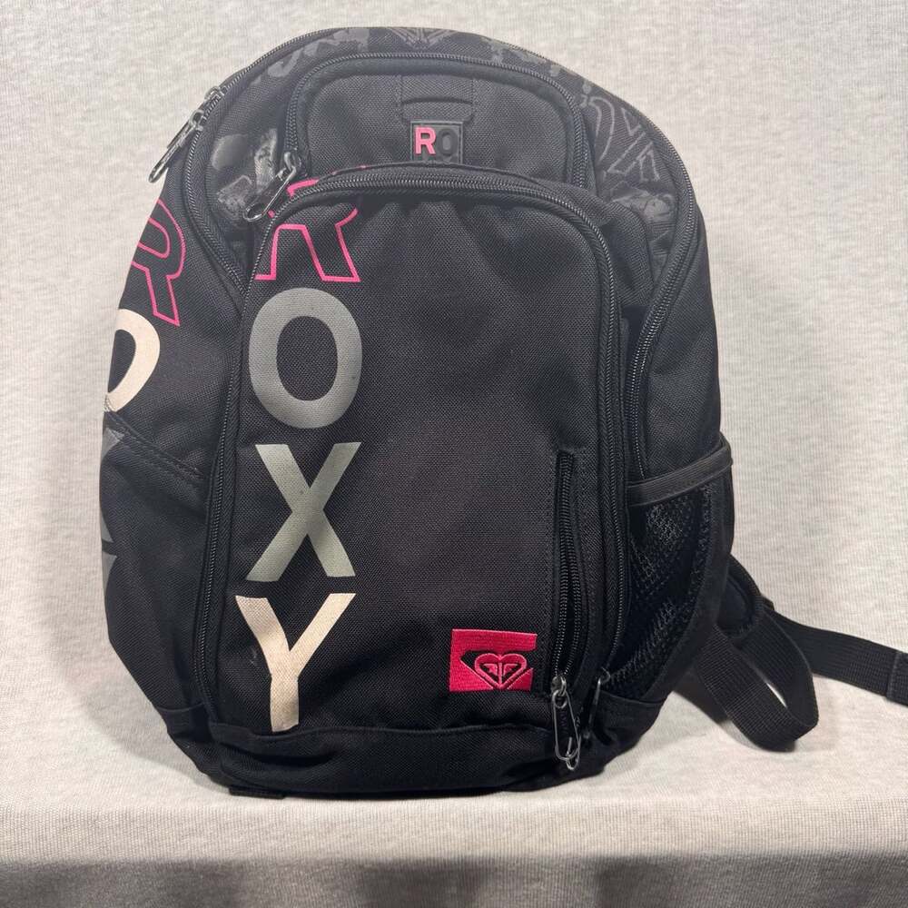 Roxy Black Pink Large Logo School Backpack Bookbag